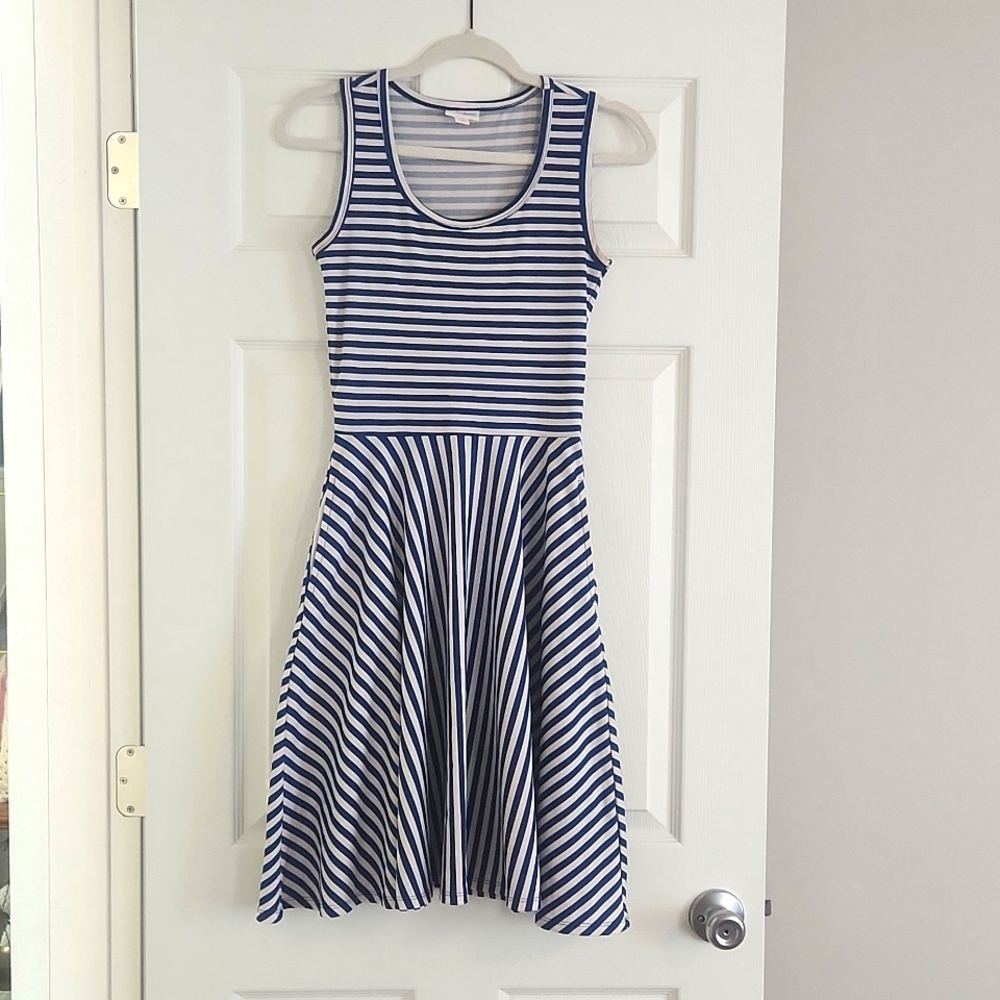 XXS Lularoe blue and white stripe tank dress
